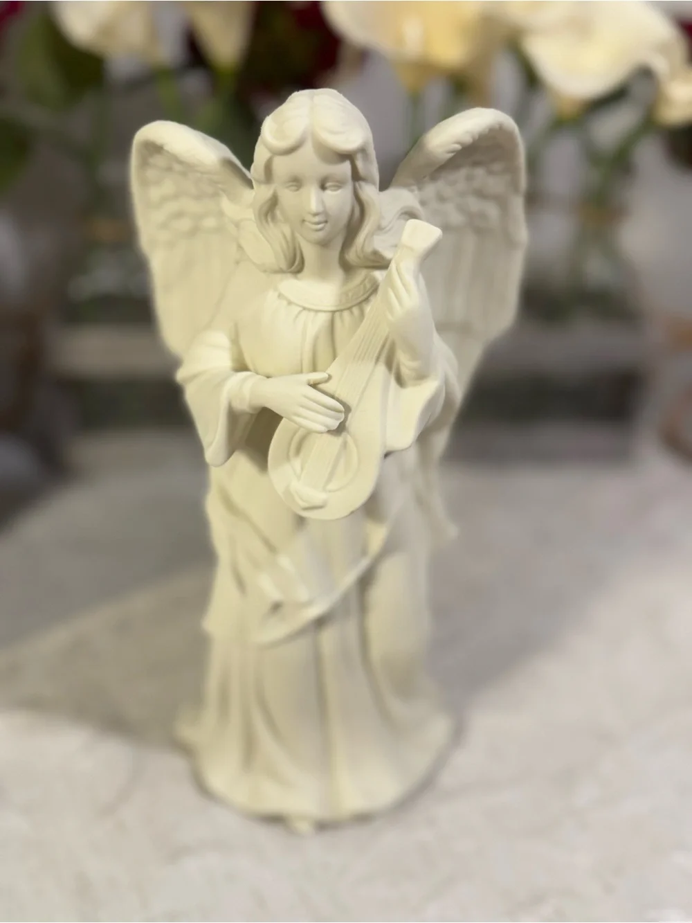 PartyLite Mandolin Angel Bisque Porcelain Taper Candle Holder Figurine 9.5